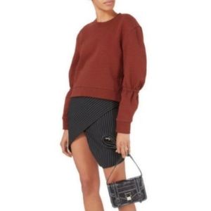 Tibi Rust Brown Sculpted Puff Long Sleeve Cropped Crewneck Thick Sweatshirt